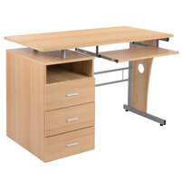 Flash Furniture NAN-WK-008-MP-GG 47 1/4 inch x 22 3/4 inch Maple Three Drawer Desk with Pull-Out Tray