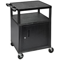 Luxor LP34C-B Black 3 Shelf A/V Utility Cart with Locking Cabinet - 24 inch x 18 inch x 34 inch