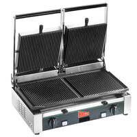Cecilware TSG-2G Double Panini Sandwich Grill with Grooved Surfaces - 19 3/4 inch x 10 inch Cooking Surface - 240V, 3000W