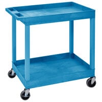 Luxor EC11-BU Blue Two Tub Shelf Utility Cart - 18 inch x 35 1/4 inch x 34 1/4 inch