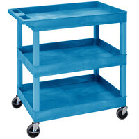 Luxor EC111-BU Blue Three Tub Shelf Utility Cart - 18 inch x 35 1/4 inch x 36 1/4 inch