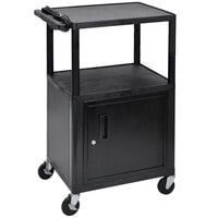 Luxor LE42C-B Black 3 Shelf A/V Cart with Locking Cabinet - 24 inch x 18 inch x 42 inch