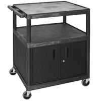 Luxor HE40C-B Black Coffee Cart with Cabinet - 32 inch x 24 inch x 40 1/4 inch