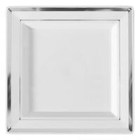 Fineline Silver Splendor 5504-WH 4 1/2 inch White Plastic Square Plate with Silver Bands - 120/Case