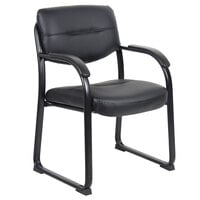 Boss B9519 Black LeatherPlus Sled Base Side Chair with Padded Arms