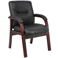 Boss B8909 Black Leather Guest Chair with Mahogany Finished Wood