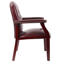 Boss B959-BY Ivy League Burgundy Oxblood Vinyl Executive Guest Chair with Mahogany Finish
