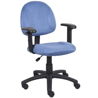 Boss B326-BE Blue Microfiber Perfect Posture Deluxe Office Task Chair with Adjustable Arms