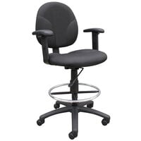 Boss B1691-BK Black Fabric Drafting Stool with Adjustable Arms and Footring