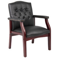 Boss B959-BK Ivy League Black Caressoft Executive Guest Chair with Mahogany Finish