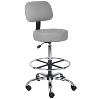 Boss B16245-GY Caressoft Gray Vinyl Medical / Drafting Stool with Back Cushion