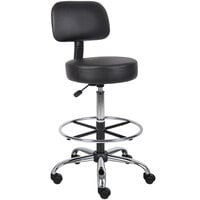 Boss B16245-BK Caressoft Black Vinyl Medical / Drafting Stool with Back Cushion