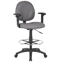 Boss B1691-GY Gray Fabric Drafting Stool with Adjustable Arms and Footring