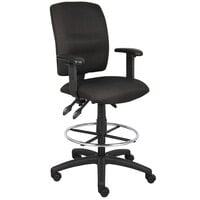 Boss B1636-BK Black Multi-Function Fabric Drafting Stool with Adjustable Arms