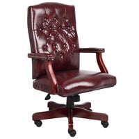 Boss B905-BY Oxblood Caressoft Classic Chair with Mahogany Finish