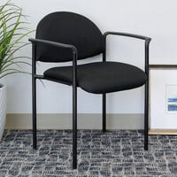Boss B9501-BK Diamond Black Stacking Chair with Arms