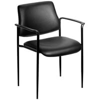Boss B9503-CS Diamond Black Caressoft Square Back Stacking Chair with Arms