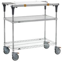 Metro MS1830-FGBR-PK1 PrepMate MultiStation with Cutting Board and Galvanized and Brite Zinc Wire Shelving - 32 inch x 19 3/8 inch x 39 1/8 inch