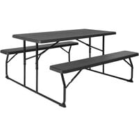 Flash Furniture RB-EBB-1470FD-GG 53 3/4 inch x 58 1/4 inch Charcoal Plastic Folding Table with 2 Benches