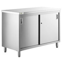 Regency 24 inch x 48 inch 16 Gauge Type 304 Stainless Steel Enclosed Base Table with Sliding Doors and Adjustable Midshelf
