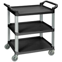 Luxor SC12-B Black 3 Shelf Plastic Utility Cart / Bussing Cart - 33 1/2 inch x 16 3/4 inch x 36 3/4 inch
