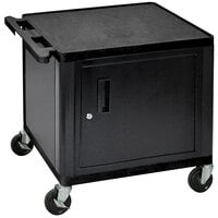 Luxor LP26C-B Black 2 Shelf A/V Cart with Locking Cabinet - 24" x 18" x 26"