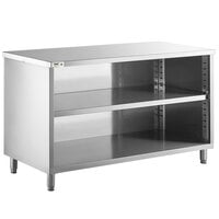 Regency 24 inch x 60 inch 16 Gauge Type 304 Stainless Steel Enclosed Base Table with Open Front and Adjustable Midshelf