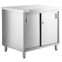 Regency 30" x 36" 16 Gauge Type 304 Stainless Steel Enclosed Base Table with Sliding Doors and Adjustable Midshelf