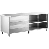 Regency 24 inch x 96 inch 16 Gauge Type 304 Stainless Steel Enclosed Base Table with Open Front and Adjustable Midshelf