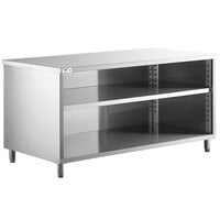 Regency 30 inch x 72 inch 16 Gauge Type 304 Stainless Steel Enclosed Base Table with Open Front and Adjustable Midshelf