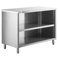 Regency 24 inch x 48 inch 16 Gauge Type 304 Stainless Steel Enclosed Base Table with Open Front and Adjustable Midshelf