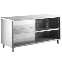 Regency 24 inch x 72 inch 16 Gauge Type 304 Stainless Steel Enclosed Base Table with Open Front and Adjustable Midshelf