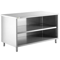 Regency 30 inch x 60 inch 16 Gauge Type 304 Stainless Steel Enclosed Base Table with Open Front and Adjustable Midshelf