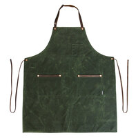 Hardmill Olive Waxed Canvas Full Length Bib Apron with 2 Pockets - 34 inch x 29 inch