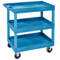 Luxor EC111HD-BU Blue Three Tub Shelf Utility Cart - 18 inch x 35 1/4 inch x 37 1/4 inch