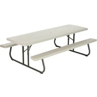 Lifetime 880123 30 inch x 96 inch Rectangular White Plastic Folding Picnic Table with Attached Benches   - 10/Pack
