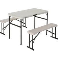 Lifetime 80373 42 inch x 24 inch Almond Plastic Folding Picnic Table with 2 Benches