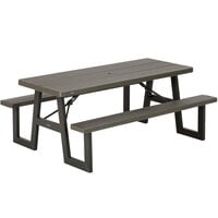 Lifetime 60233 30 inch x 72 inch Rectangular Brown Plastic Folding Picnic Table with Attached Benches