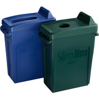 Rubbermaid Slim Jim 16 Gallon Rectangular 2-Stream Recycle Station with Label Kit and Green Bottle / Can and Blue Paper Lids