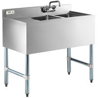 Regency 2 Bowl Underbar Sink with One Drainboard - 36 inch x 18 3/4 inch - Right Drainboard