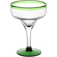 Acopa Tropic 12 oz. Margarita Glass with Green Rim and Base - Sample
