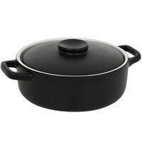 Front of the House DBO132BKC21 Kiln 21 oz. Black Round Stoneware Ovenware Dish with Lid - 4/Case