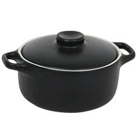 Front of the House DBO134BKC23 Kiln 7 oz. Black Round Stoneware Ovenware Dish with Lid - 12/Case