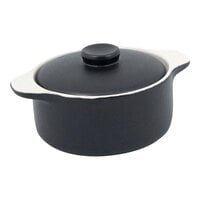 Front of the House DBO134BKC23 Kiln 7 oz. Black Round Stoneware Ovenware Dish with Lid - 12/Case