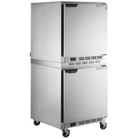 Beverage-Air UCF27AHC-ADA and UCR27AHC-ADA Double Stacked 27 inch Undercounter Freezer and Refrigerator with 4 inch Casters