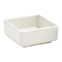 Front of the House Spiral 3 oz. Eurowhite Square Ribbed Porcelain Ramekin - 12/Case