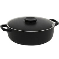 Front of the House DBO139BKC20 Kiln 74 oz. Black Round Stoneware Ovenware Dish with Lid - 2/Case