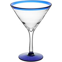 Acopa Tropic 24 oz. Martini Glass with Blue Rim and Base - Sample