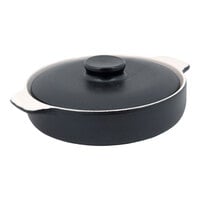 Front of the House DBO140BKC20 Kiln 56 oz. Black Round Stoneware Ovenware Dish with Lid - 2/Case