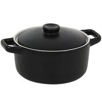Front of the House DBO133BKC23 Kiln 16 oz. Black Round Stoneware Ovenware Dish with Lid - 12/Case